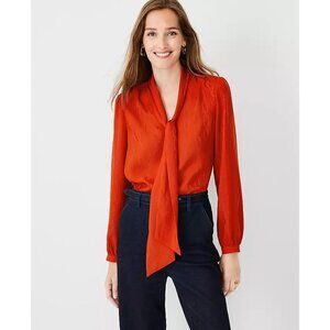 Ann Taylor Red Tie-Neck Blouse